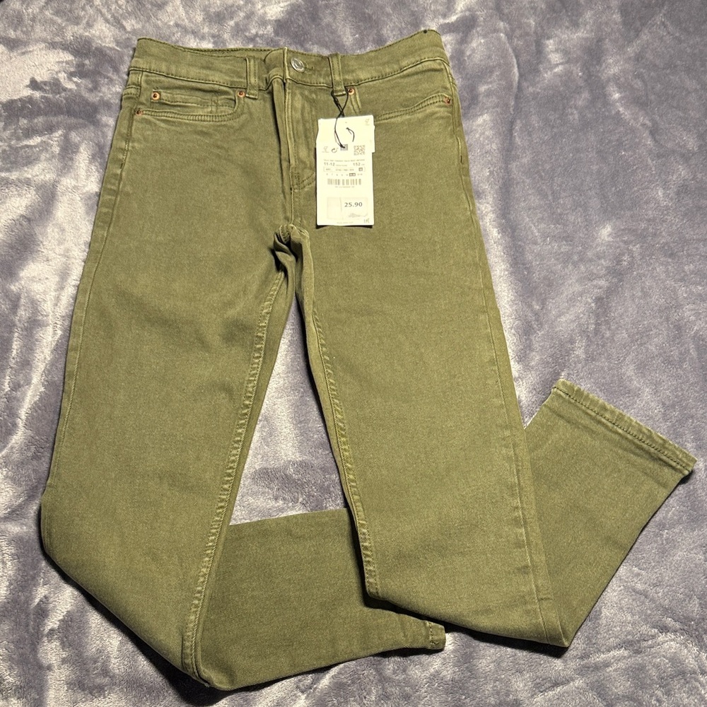 Zara Kids Olive Green Boys Jeans 11-12 New